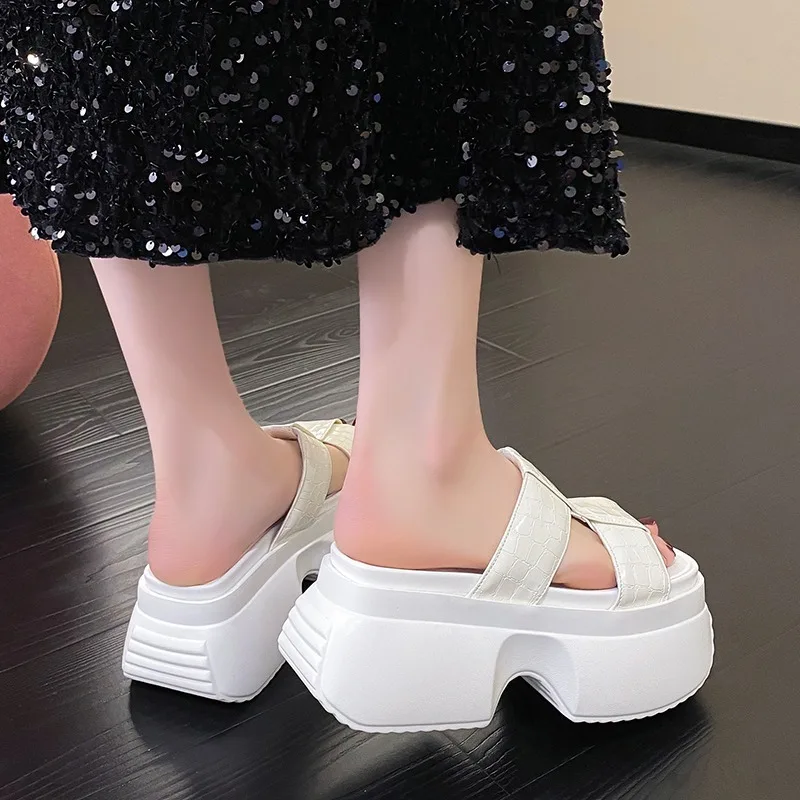 High quality 8cm Women Slippers Platform Wedges Summer Casual Women Shoes Outdoor Comfortable Beach High Slipper Dress Sandal