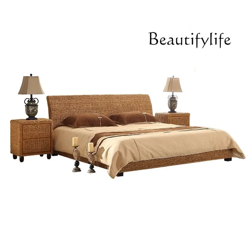 

Rattan bed 1.8 meters double hotel homestay rattan furniture rattan weaving apartment 1.5 single bed