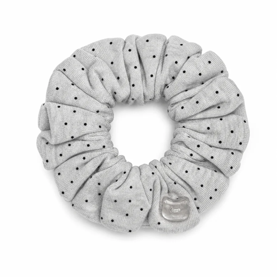 gray-polka-dot-cat-button-single-layer-scrunchie-knit-like-elastic-hair-tie-handmade-ponytail-holder-hair-accessory-for
