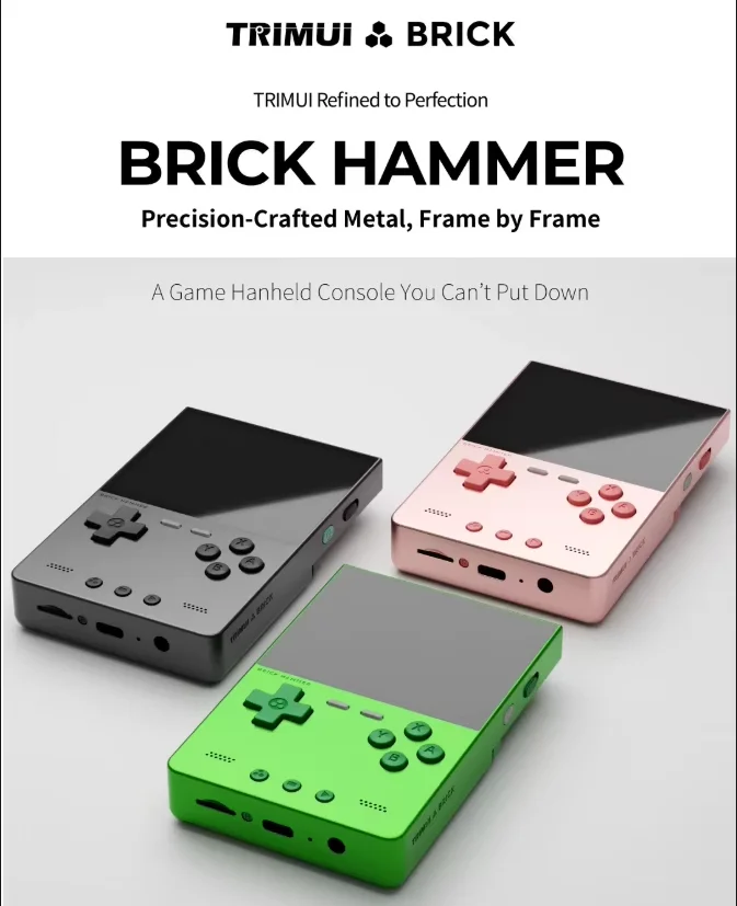 TRIMUI BRICK Hammer 레트로 휴대용 게임 콘솔 3.2'' IPS 스크린 CNC 가공 금속 외부 키 LED 조명