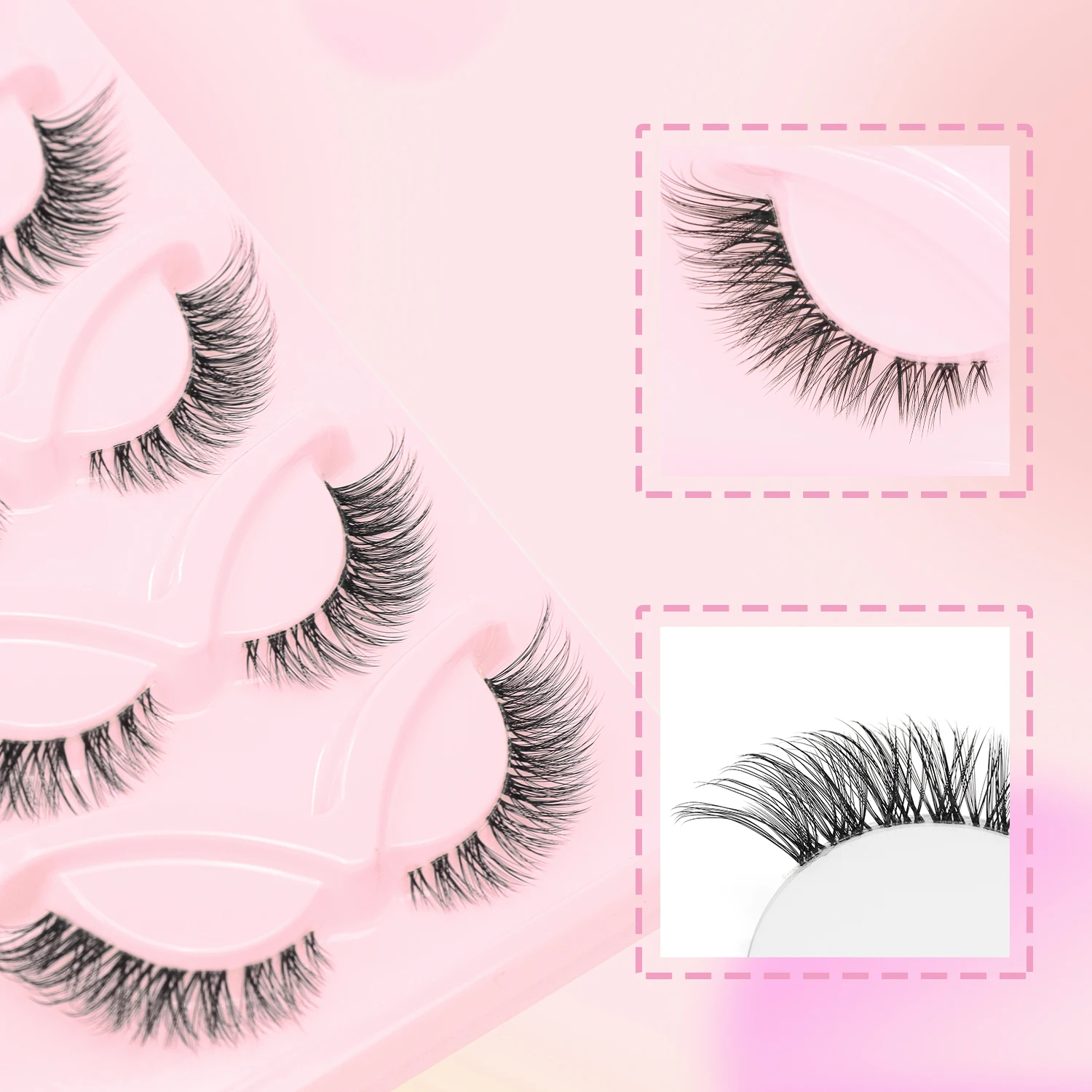 7 Pairs of Comfortable and Lively Natural False Eyelashes with Fox-like Eye Tail Elongation and Transparent Rod-shaped Eyelashes