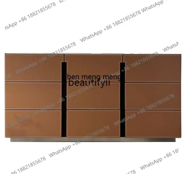 Light luxury saddle leather, entrance cabinet, side cabinet, rock slab locker, living room storage against the wall