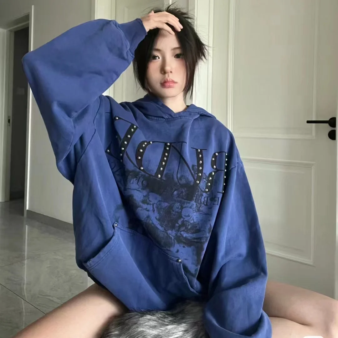 

Onalippa 2021, новый ленивый стиль, заклепки ручной работы, американский ретро-толстовка с капюшоном, женская осенняя пикантная куртка для девочек