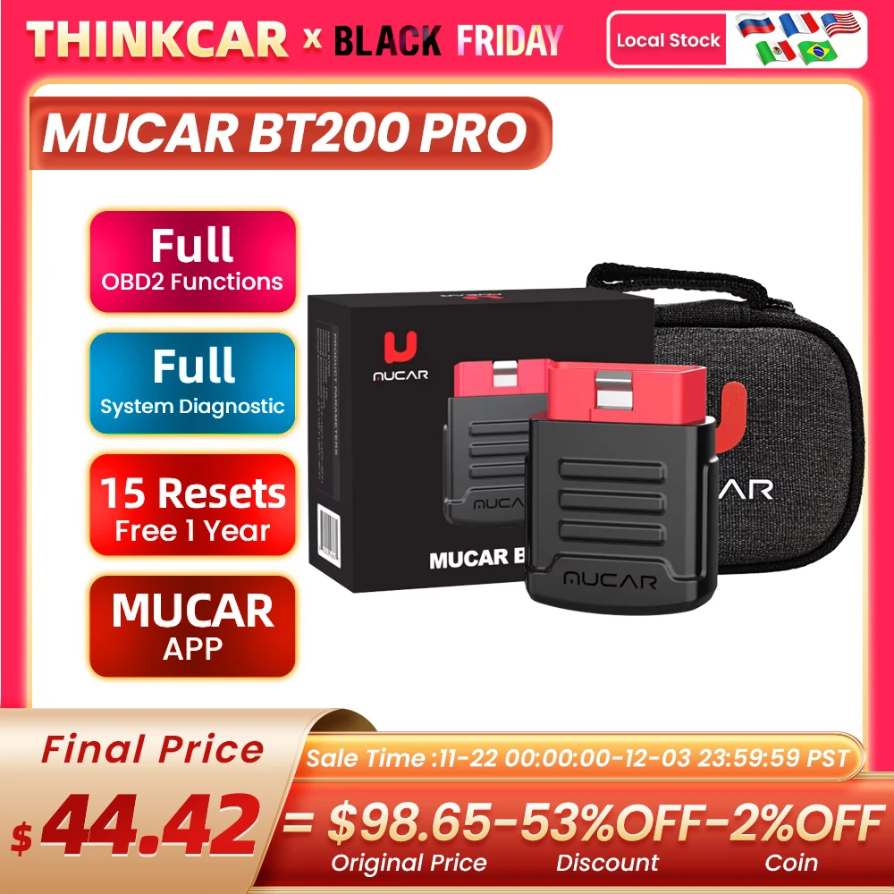 MUCAR BT200 Pro OBD2 Scanner Full System Diagnostic Tools 15 Reset Service Bluetooth Diagnostic Scan Tool 2024 Mucar Scanner