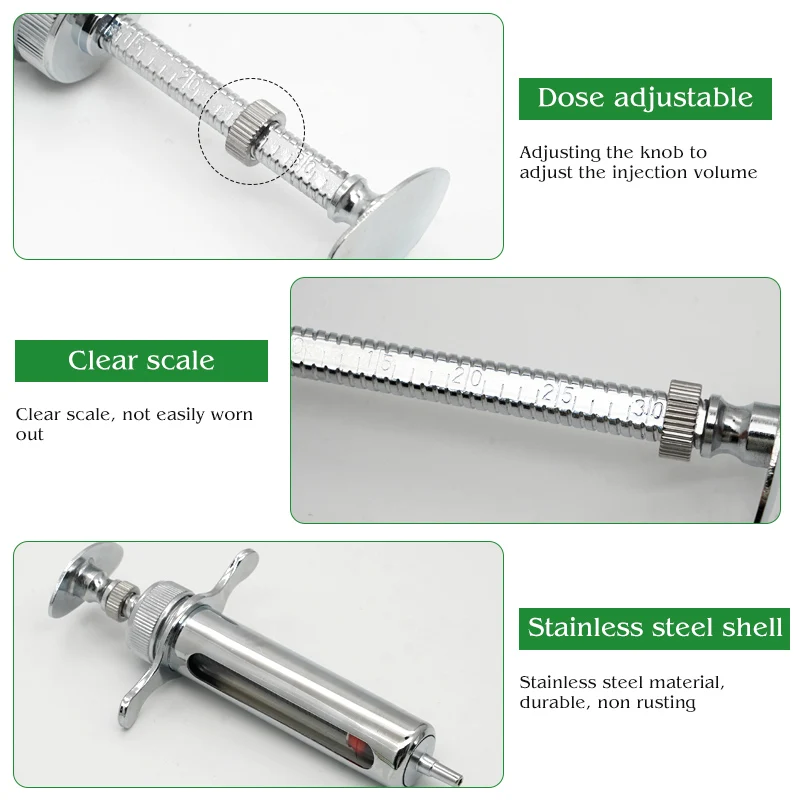 1 Pcs Veterinary Syringes Metal Stainless Steel Pig Cattle Sheep Injector Animal Veterinary Tools livestock Medicine Feeder