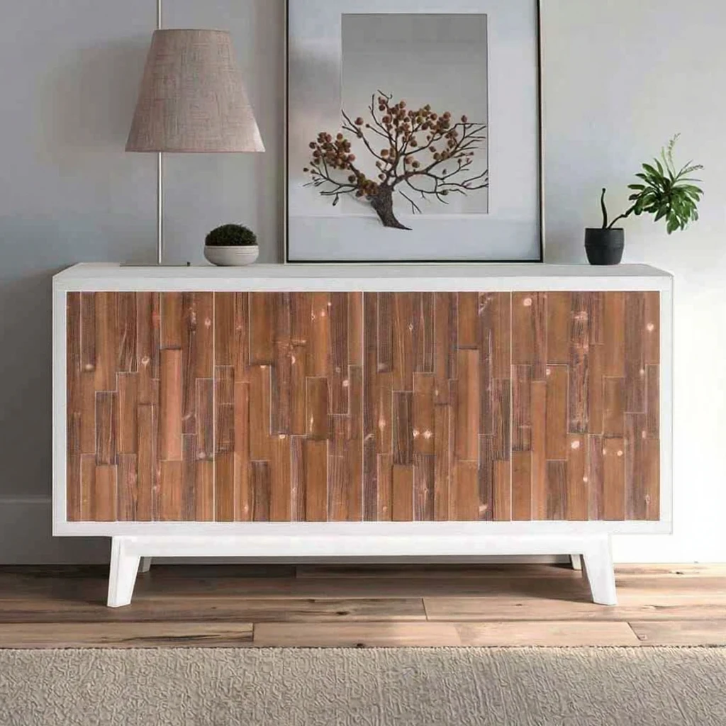 

Z DU'S Modern Solid Wood Cabinet, White Cabinet Body, Brown Cabinet Doors With Delicate Solid Wood Decorations.Z