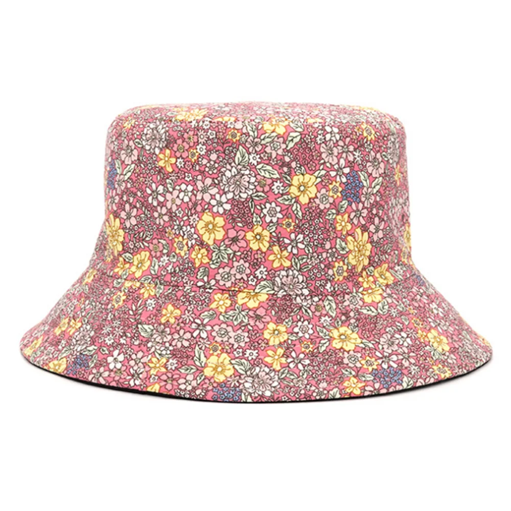 Spring and Summer Small Floral Print Bucket Hat Trend Flower Double-Sided Male Wild Basin  Sun  Woman Cap