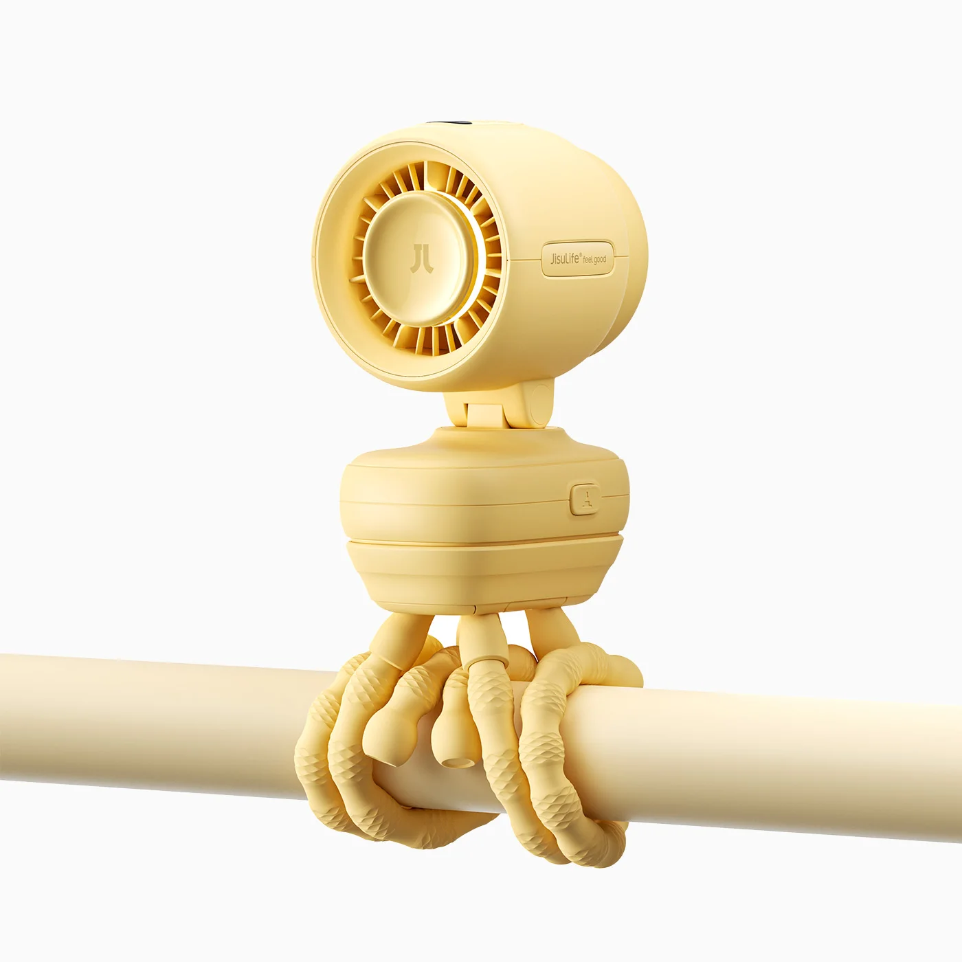 JISULIFE Mini-wandelwagenventilator, draagbaar, op batterijen werkend, met nachtlampje, 5 snelheden, LED-display, afneembare flexibele standaard