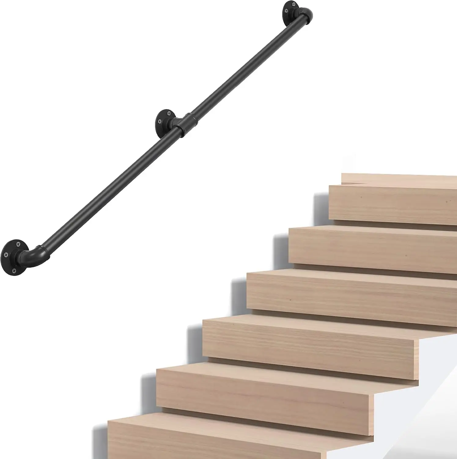 

Industrial Pipe Stair Handrail, Wall-Mounted Metal Rail for Indoor & Outdoor Steps, Vintage Farmhouse Style, Heavy Duty Support