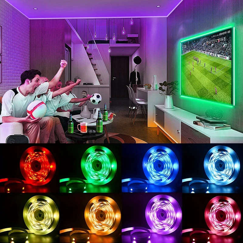 RGB LED TV Lights Strip com controle remoto, fita flexível, Home Party Decor, USB, 5V, 5050