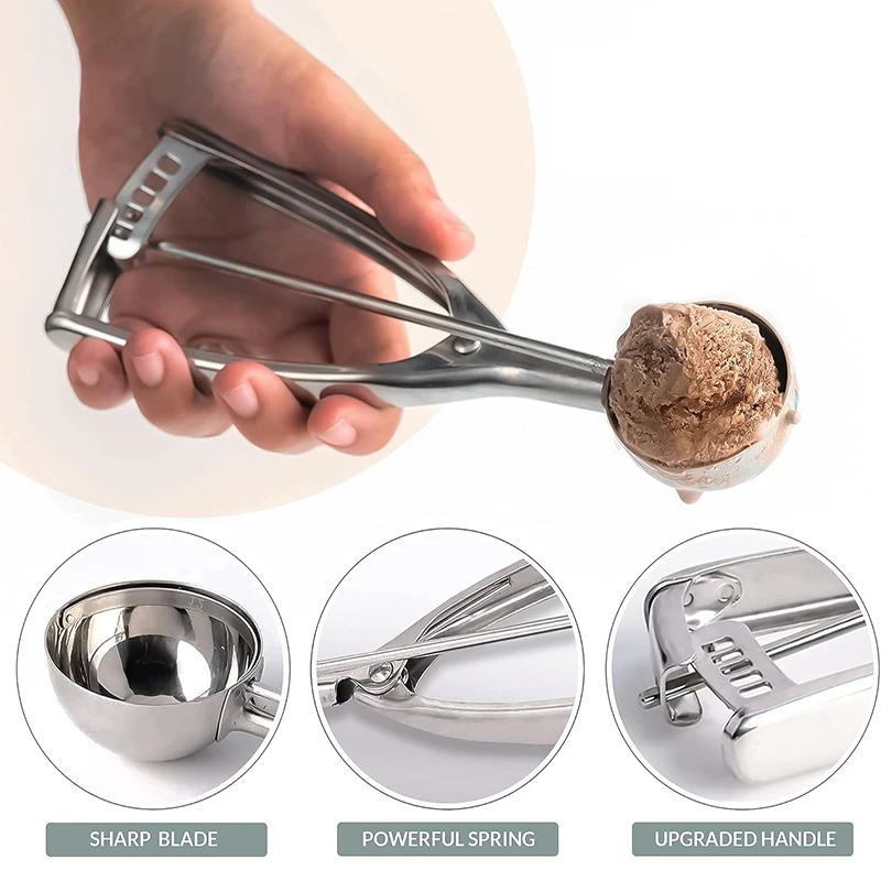 Stainless Steel Ice Cream Scoop Digging Spoon With Spring Handle Ice Cube Mold Fruit Scoop Ice Tray Mold Kitchen Accessories
