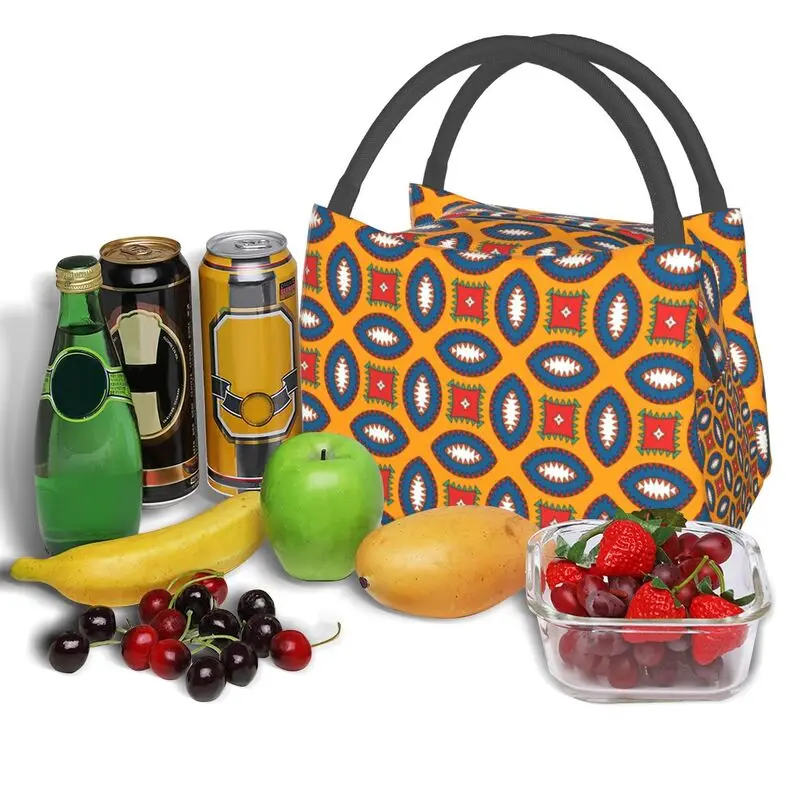 Colorful African Ankara Pattern Thermal Insulated Lunch Bags Women Geometric Lunch Container for Office Outdoor Meal Food Box