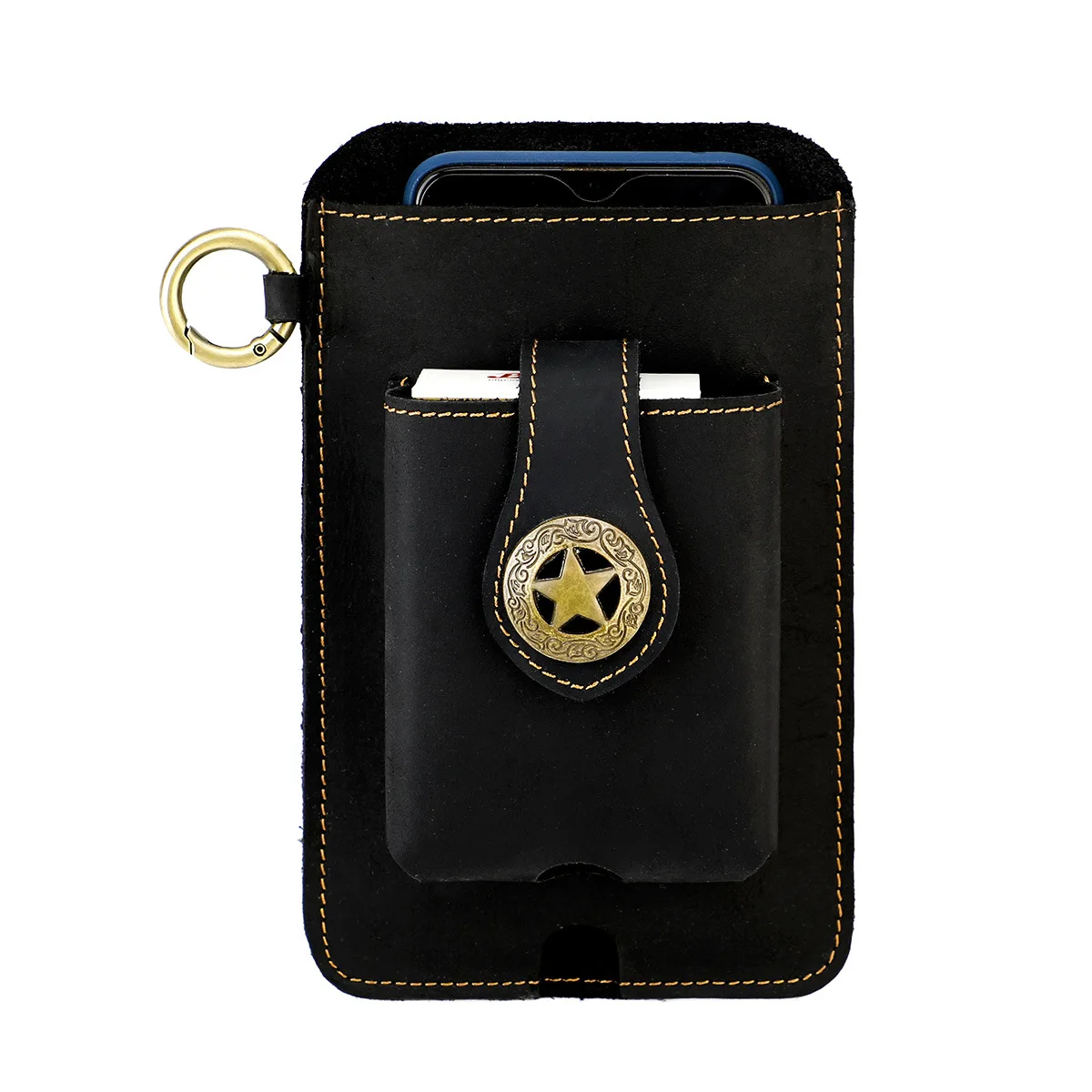 Riñonera para teléfono móvil, riñonera de cuero genuino para deportes al aire libre, riñonera de trabajo para teléfono móvil, riñonera de cuero Crazy Horse para hombre