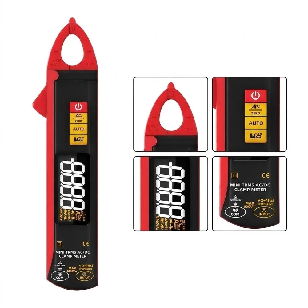 Digital Clamp Meter 100A Range with Non-Contact Voltage Detection LCD Screen for AC/DC Voltage Current Resistance Tests