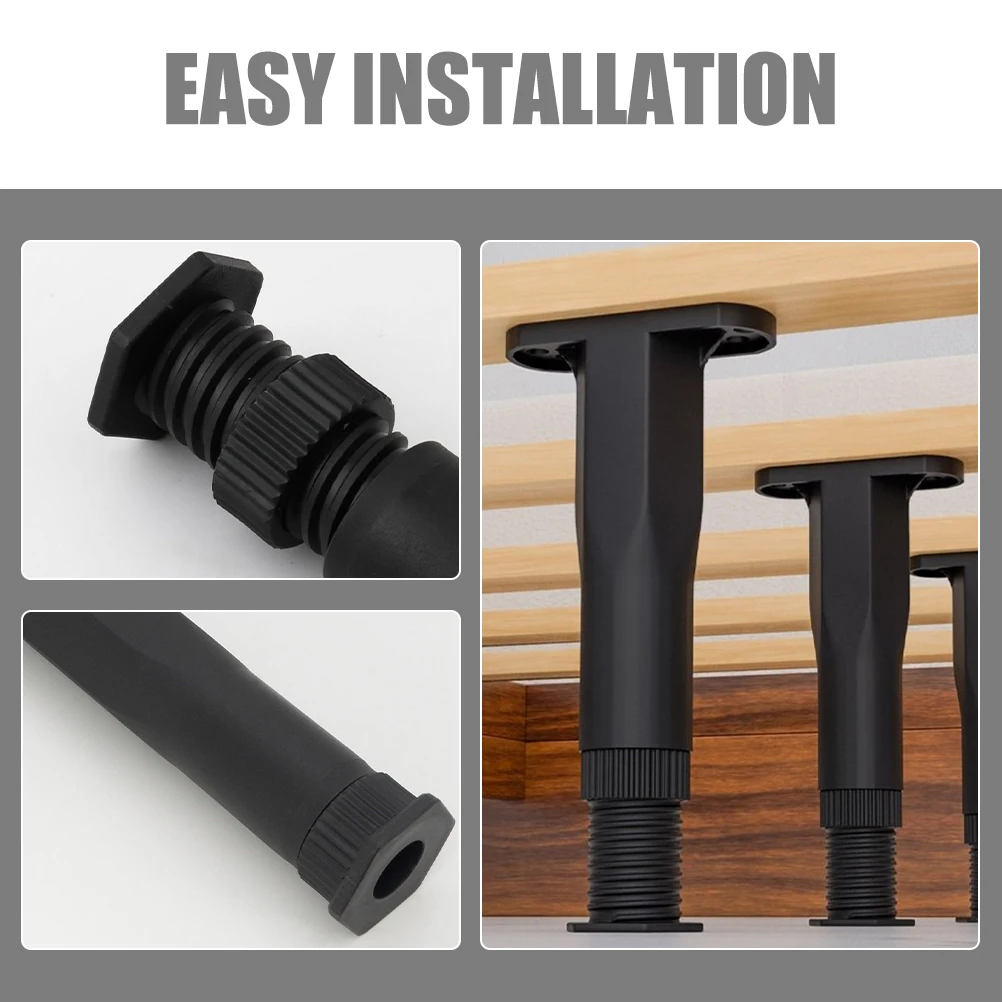 

4 Pcs Adjustable Furniture Legs for Bed Frames Cabinets 18-34 5CM Chair Legs Replacement Heighten Support Feet Black