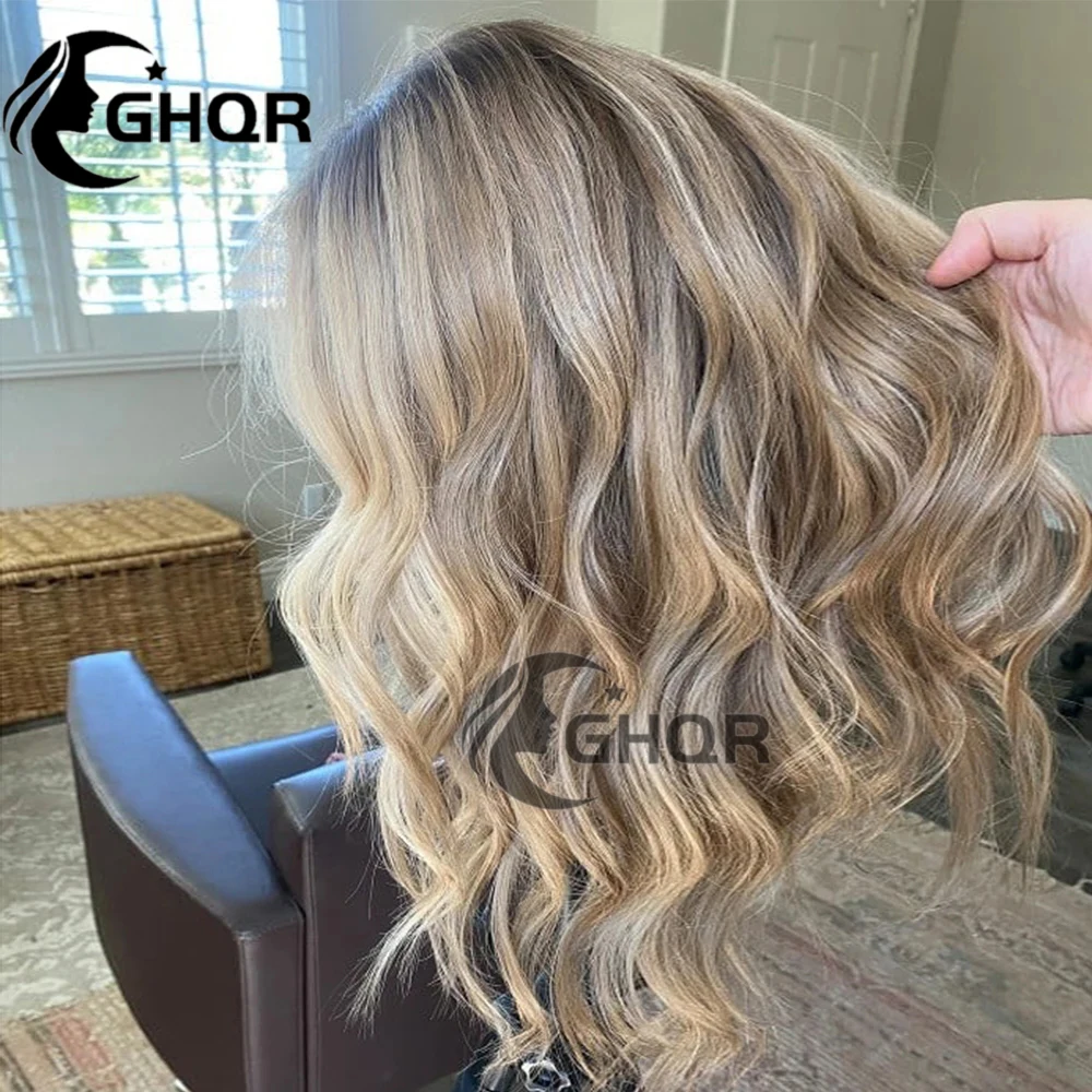 Highlights Brown Blonde Human Hair Wig 100% Human Hair Wig Natural Wave Full Lace Frontal Wigs for Women Glueless Preplucked