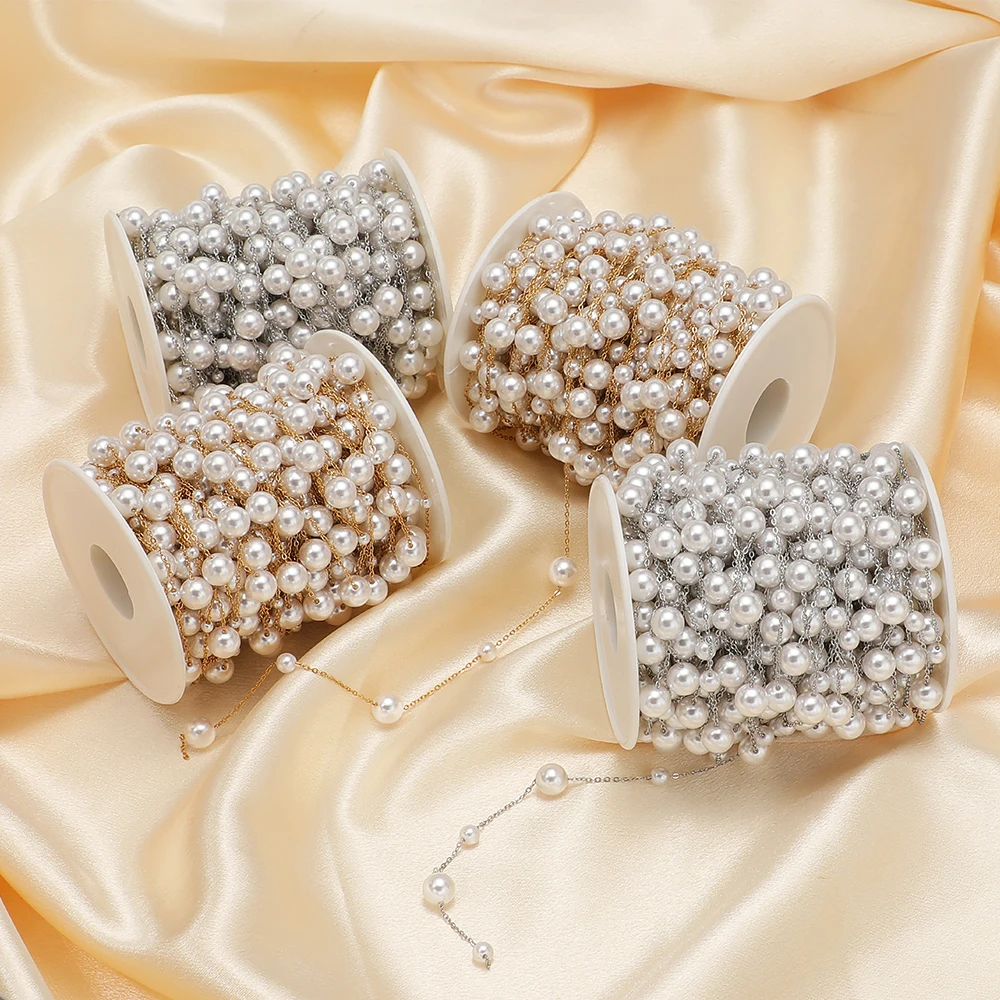 2 Meter Edelstahl-Imitationsperlenketten für DIY Handgemachte Damen-Halsketten, Schmuck, Armbänder, Ohrringe und Zubehör – Detail 4