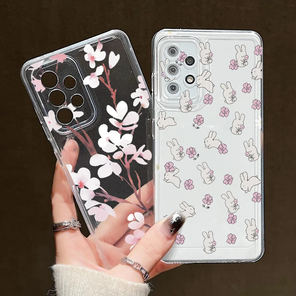 Cute Flower Rabbit Cherry Case For Samsung Galaxy A57 5G A17 A07 A16 A56 A36 A26 A06 A55 A54 A53 A35 A15 A34 A52 A23 A24 A14 A32