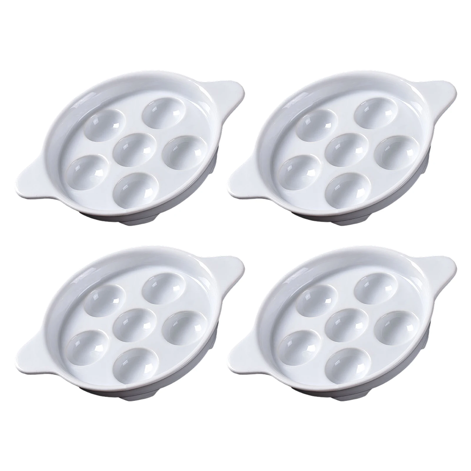 

White Ceramic Escargot Plates With 6 Holes And Handles Easy To Clean Multifunctional Ceramics