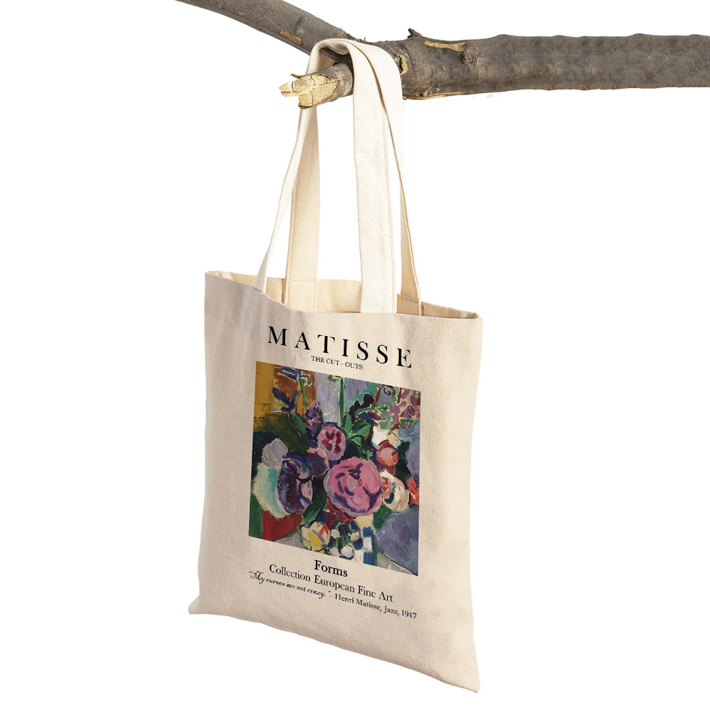 Matisse Women Flowers Abstract Landscape Supermarket Shopper Bags Nordic Girl Lady Tote Handbag Both Sided Canvas Shopping Bag