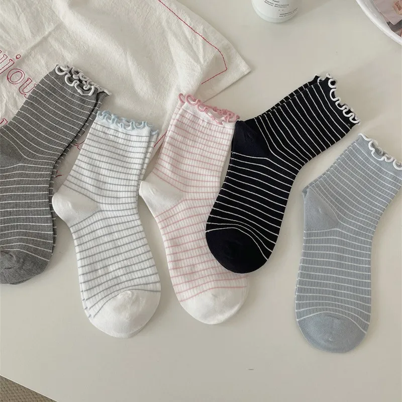 

10 шт. деревянные носки до середины икры в полоску — весенне-летние новые поступления — короткие носки для женщин — милые хлопковые длинные носки