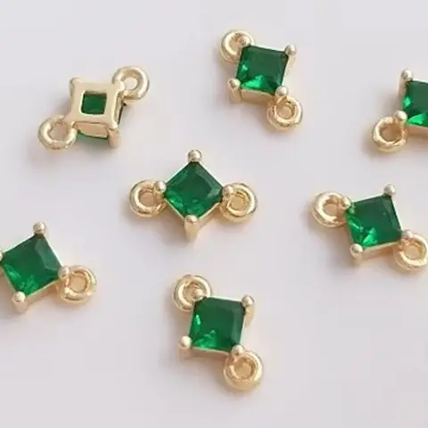 14K Gold Plated Blue Zircon & Emerald Square Double Hanging Charms, DIY Handmade Jewelry Making Material K153