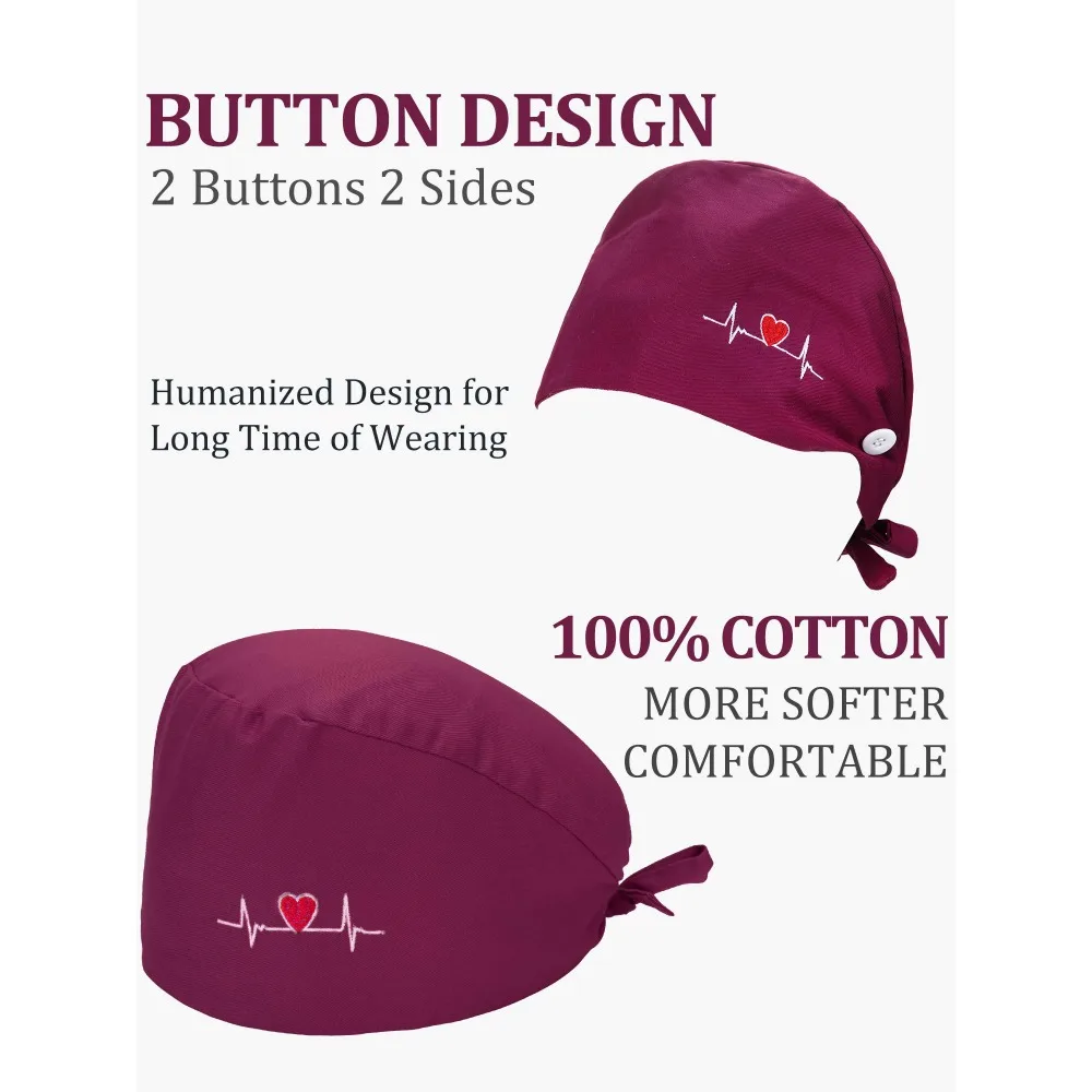 Berretto scrub tinta unita con bottone Toelettatura animali Berretti da lavoro Berretto chirurgico Cappello da lavoro da laboratorio Cappelli scrub da donna Accessori per infermiere