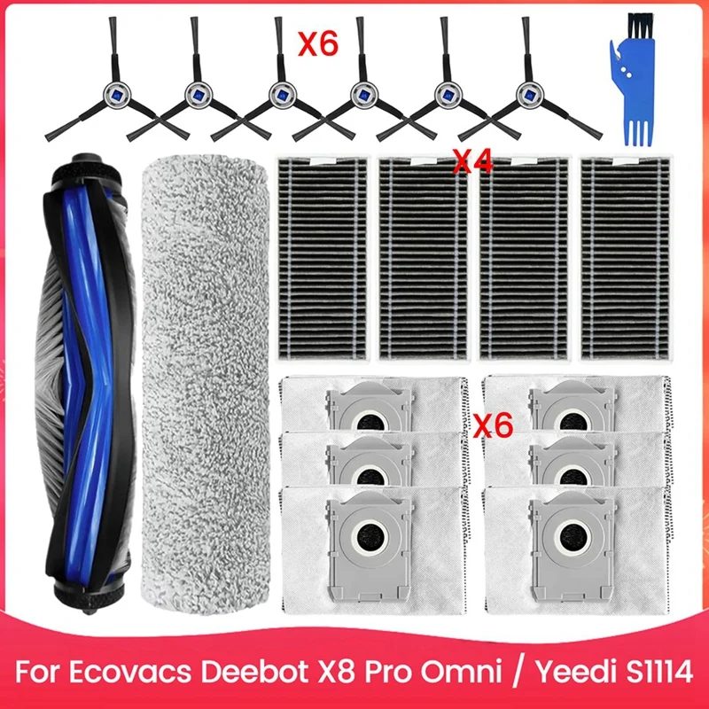 19PCS Brush Dust Bag And Filter Set For Ecovacs Deebot X8 Pro Omni For Yeedi S1114 Vacuum Cleaner Replacement Parts