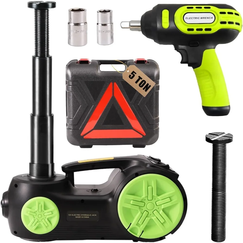 12V Portable Electric Hydraulic Car Jack Kit with 5 Ton Capacity, 20.9 Inch Lift Range, Impact Wrench, and Tire Inflator