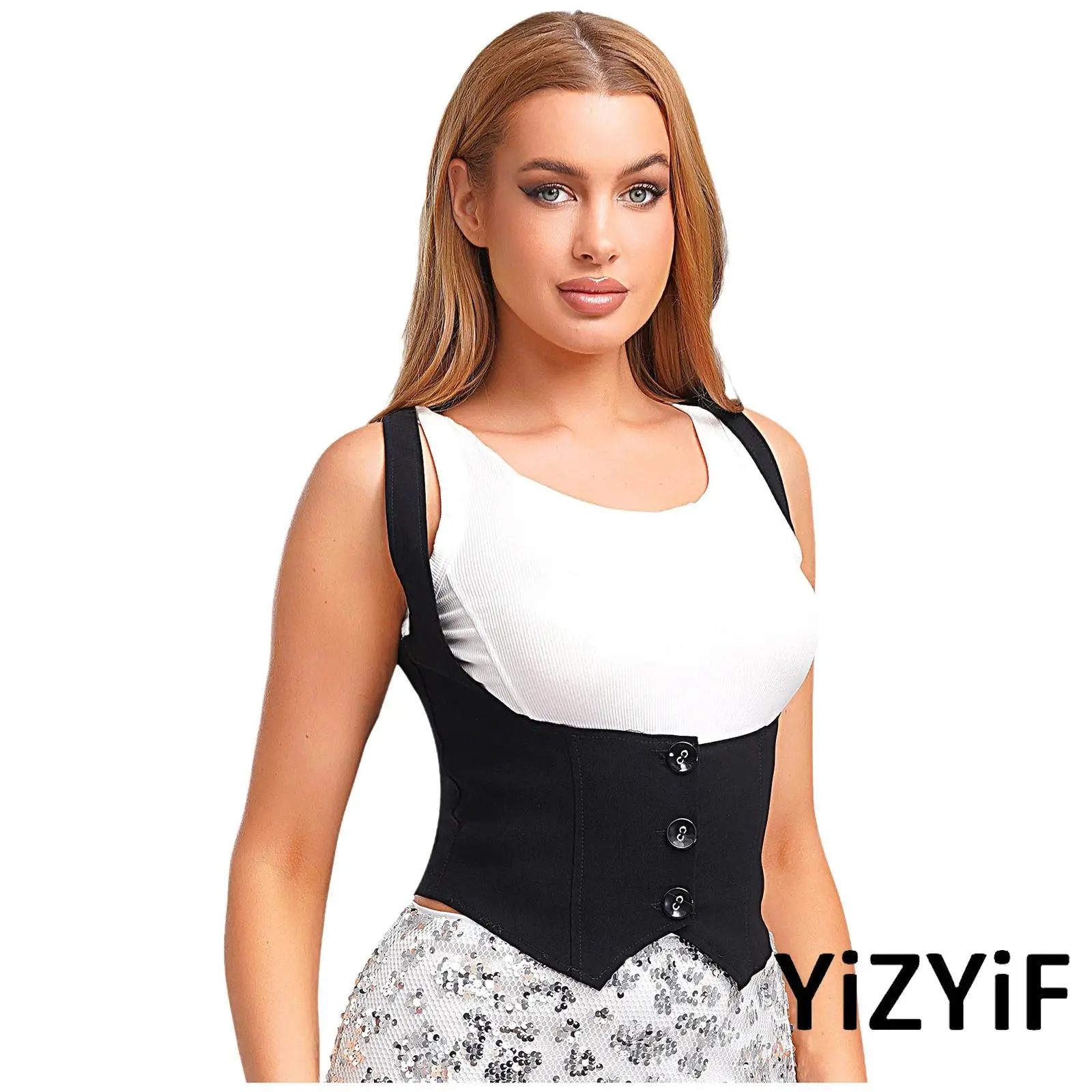 

Womens Versatile Waistcoat Sleeveless Front Button-down Slim-Fit Vest Tank Crop Tops for Office Work Casual Wear