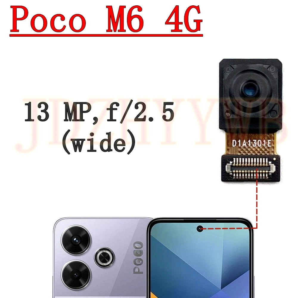 Rear Front Camera For Xiaomi Poco M6 4G Selfie Wide Ultrawide Main Back Camera Module Replacement PocoM6