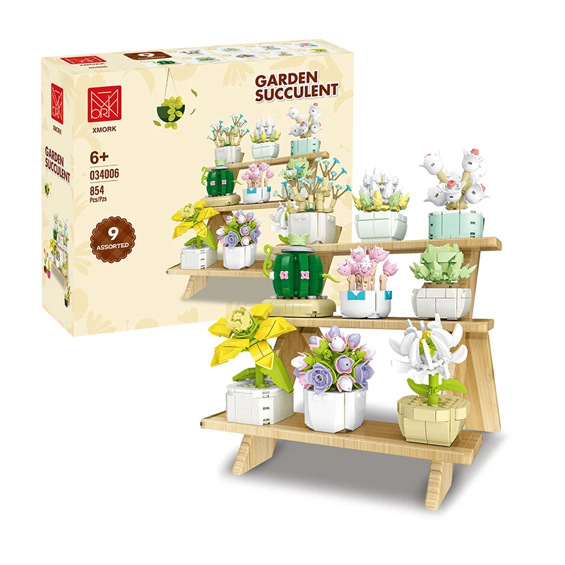 Block City piante in vaso fai da te succulente Cactus Gypsophila Bonsai Tree giardini blocchi di costruzione romantici modello bambini set kit giocattoli