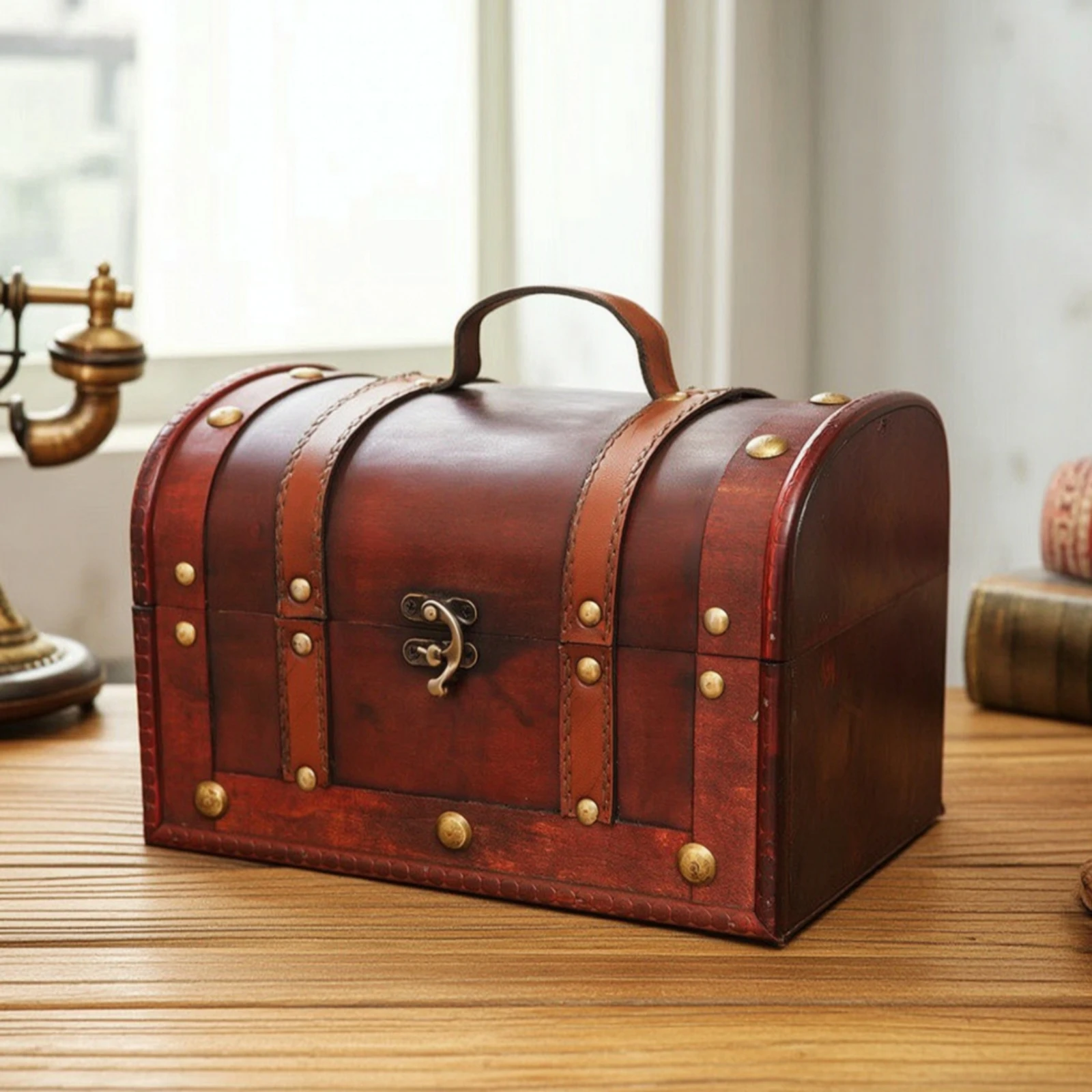 Wooden Storage Chest Stylish Wooden Chest with Curved Lid Decorative Trunk Versatile Trunk with Hinged Top Practical