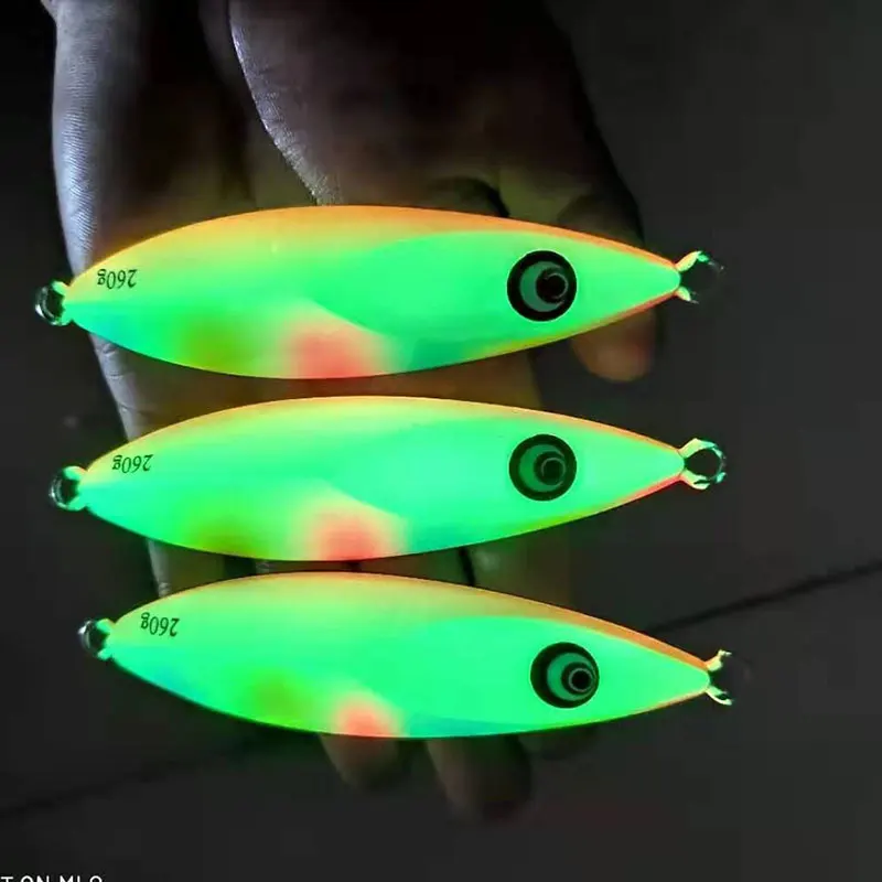 Metal Jigging Lure para pesca de água salgada, Slow Pitch Jig, isca de pesca dura, Glow Jigs, Fish Falling Jigs, 150g, 200g, 260g, 1Pc