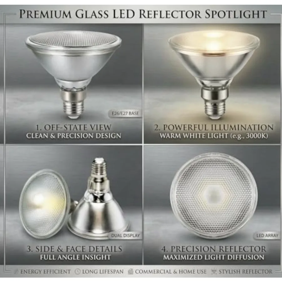 Glass Reflector PAR38 LED Bulbs, Warm White Light, 18W, Indoor/Outdoor Flood Light, Waterproof, 4-Pack, 150W Halogen Equivalent - view 5