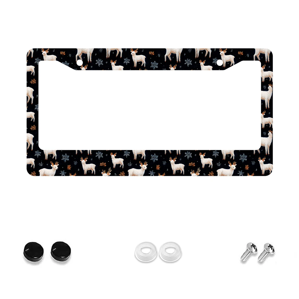 

1pc Black Color Deer Pattern 2 Hole License Plate Frame Aluminum Material 6x12 Inches with Screw Set Retro Novelty Car Decorati