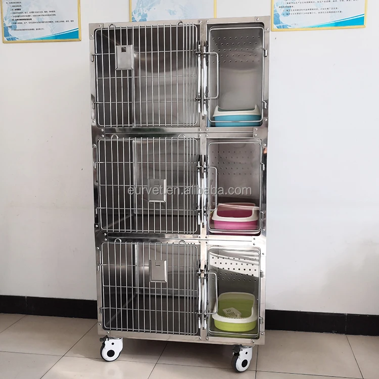 EUR PET Breathable Small Dog House 6 Doors Veterinary Animal Cage 3 Layers 304 Stainless Steel Movable Cat Cage