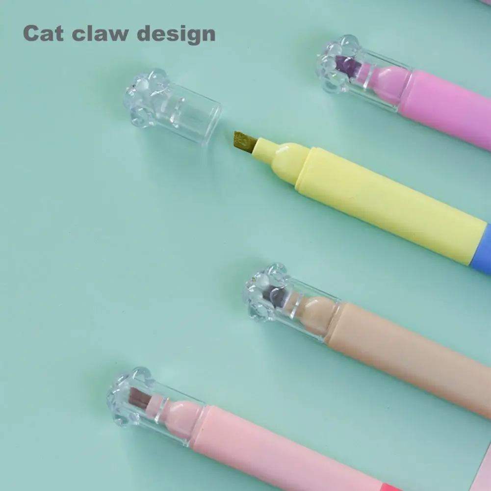 Assorted Colors Highlighter 6pcs Double-headed Highlighter Pen Set with Cat Paw Caps Assorted Colors Quick Drying Ink for Study