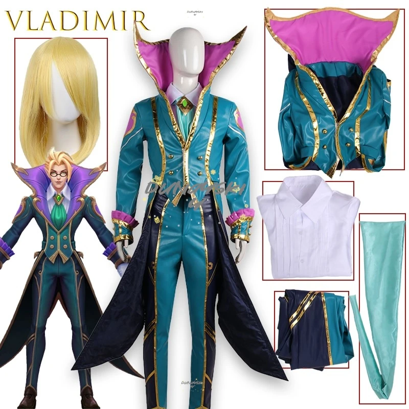 

Vladimir Reaper Game Cosplay Costume Wig Full Suit Crimson Jacket Shirt Men Adult Halloween Outfit Comic Festival Party