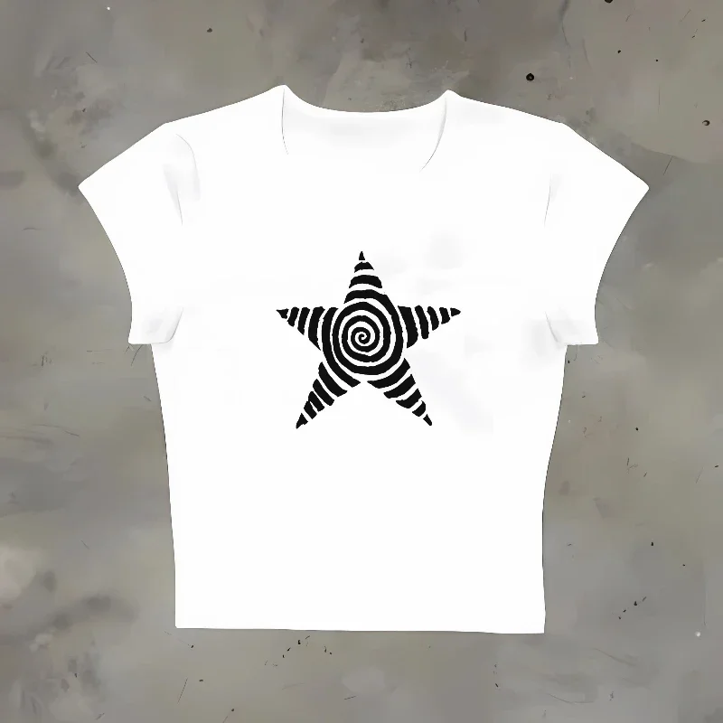 توب كورتو Y2k Emo Girl ropa de calle gotica estetica Punk para mujer، camiseta informalde mangacorta con estampado de estrella