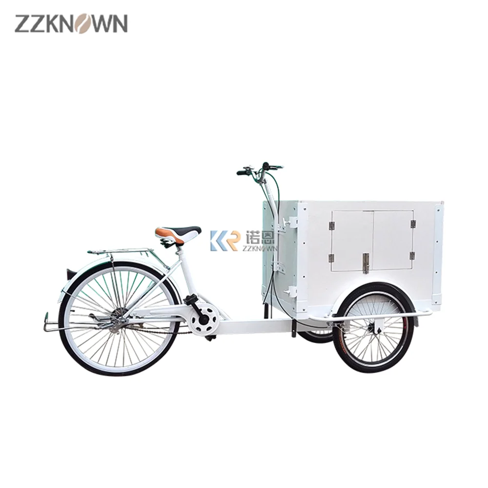 

Coffee Trolley Bike with Refrigerator Freezer Electric Tricycle Hot Dog Food Vending Cart Ice Cream Kiosk