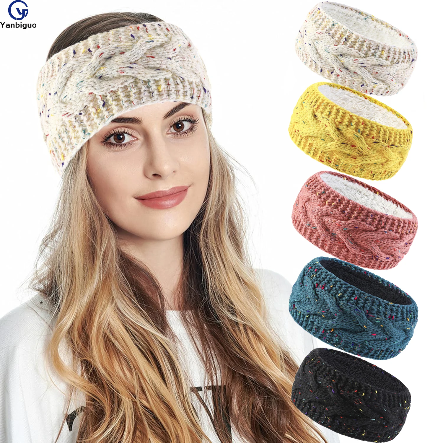 1 Pc Women's Cable Winter Knitted Headbands, with Plush Lining Chunky Ear Warmers Suitable for Daily Wear and Sport