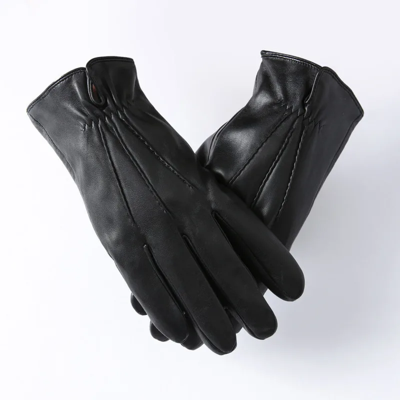 

Real Leather Driving Gloves for Men, Touchscreen, Cold Weather, Cycling, Thick, Plush, Hand Protection, Winter Warm gloves