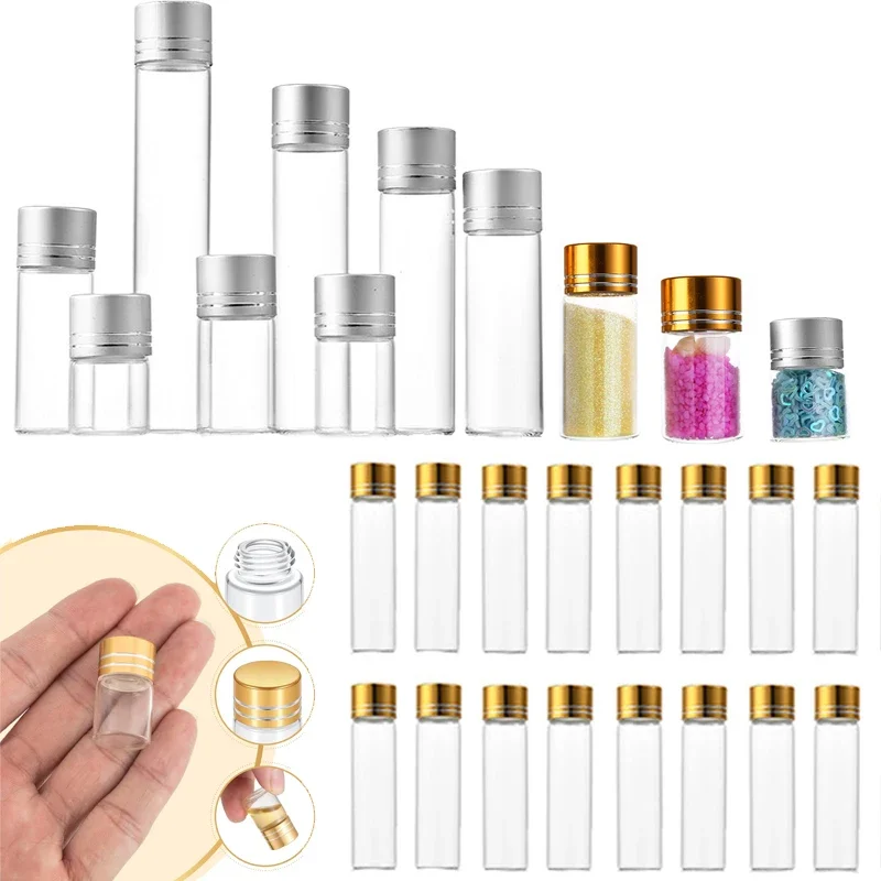 100Pcs 5-25ml Min Clear Glass Bottles With Aluminum Lid Gravel Bottle Wishing Vial Candy Storage Container For DIY Wedding Gifts