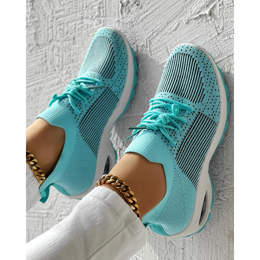 Fashion Women Hollow Out Breathable Mesh Lace-up Sneakers Daily Casual Round Toe Platform Sports Shoes Spring Going Out Shoes