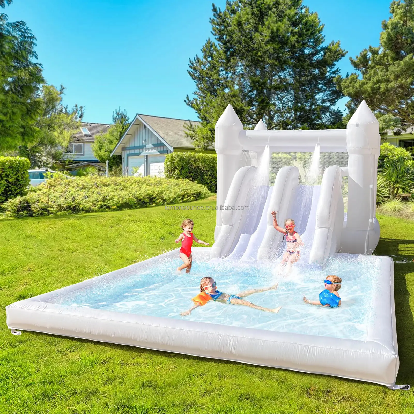 Large Inflatable Water Slide Pool with Double Slides and Ball Pit Bounce House Ideal for Summer Outdoor Entertainment Backyard