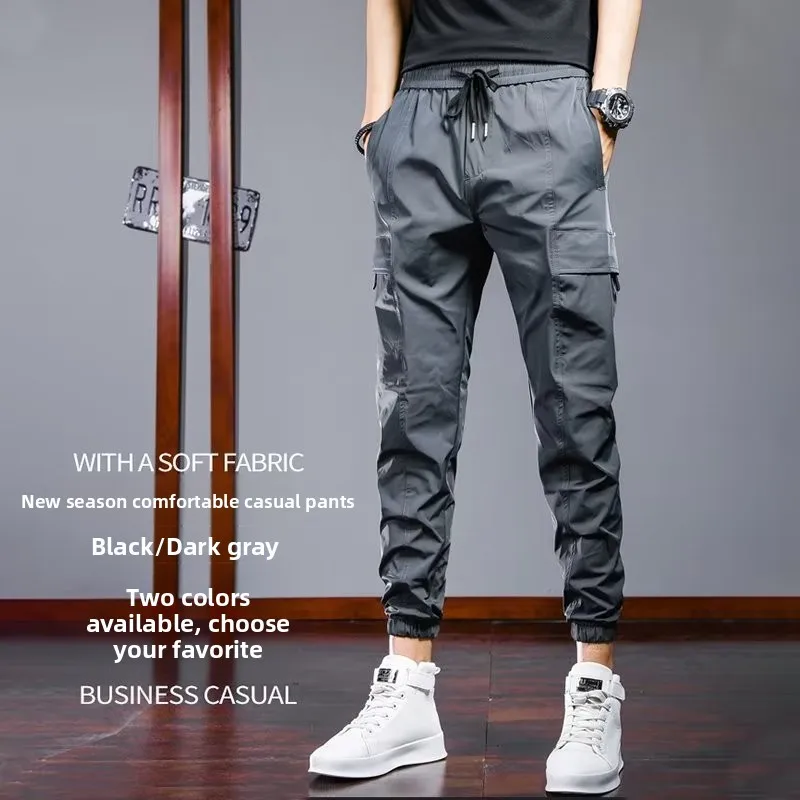 

Ice Silk Workwear Pants Men's Slim Fit Summer Thin Casual Nine Points Trousers Cargo Pants Loose Fit Youthful Sle