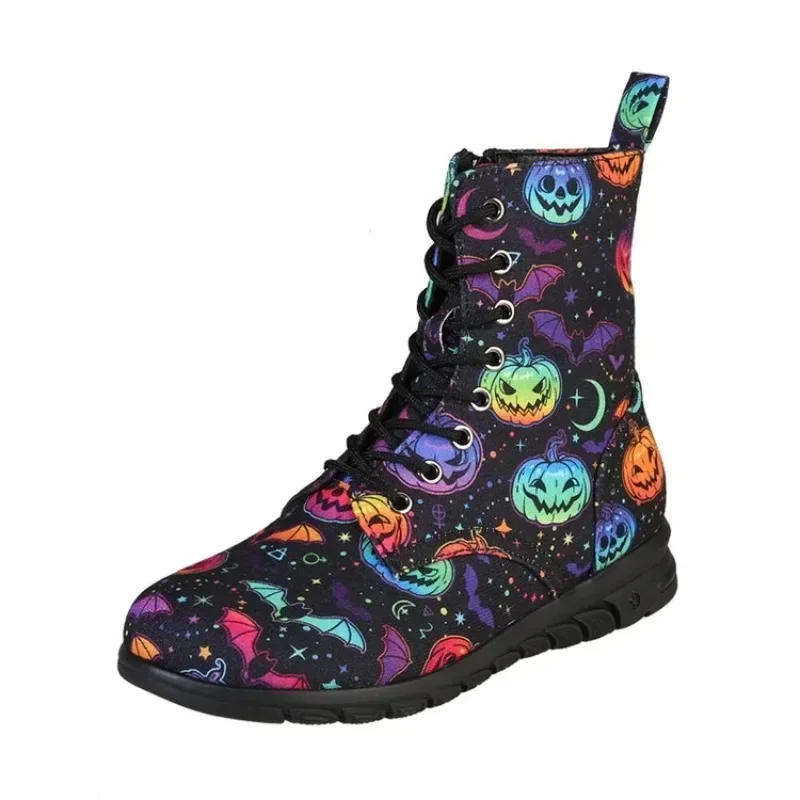 Skull Head Printed Short Boots Women\'s 2023 Autumn Winter New Halloween Personalized Trend 3D Printed Work Boots Casual Shoes