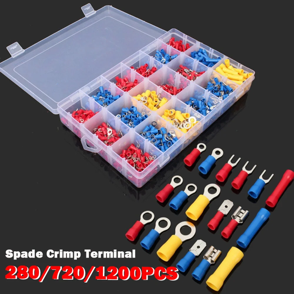 

280/720/1200PCS Assorted Spade Crimp Terminal Wire Cable Connector Kit Insulated Crimp Butt Ring Fork Lug Splice Kit