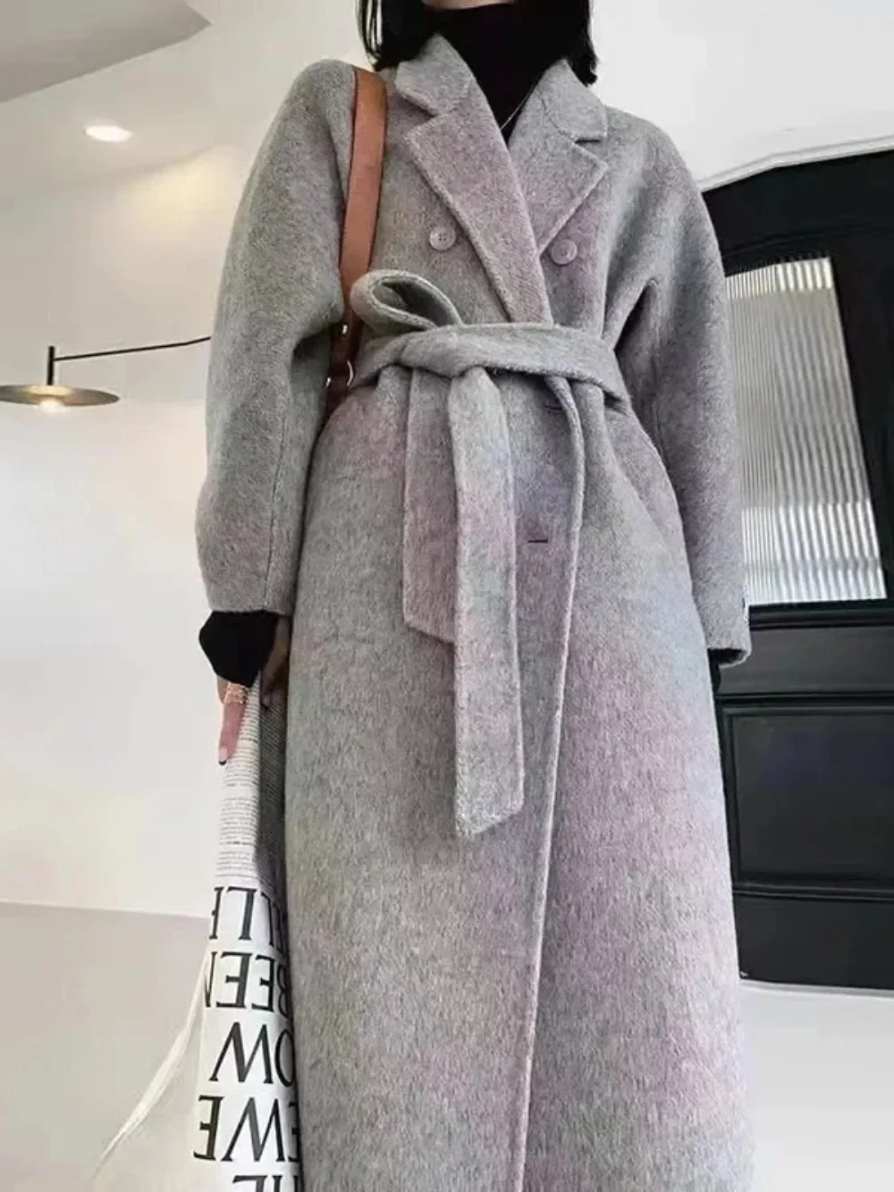 2024 Autunno Inverno Nuovo Casual Cappotto di Lana Delle Donne Doppio Petto Delle Donne Double-sided Cintura di Lana Cappotto Allentato Caldo Giacca